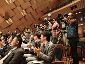 藤田寛之の"マスターズ挑戦会見"に集まった報道陣（東京・銀座ヤマハホール）