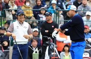 初日、２日目と同組で回った″ビッグ３〝。左から石川遼、アダム・スコット（豪）、松山英樹（１６年日本ＯＰ＝埼玉・狭山ＧＣ）写真提供：いずれも日本ゴルフ協会